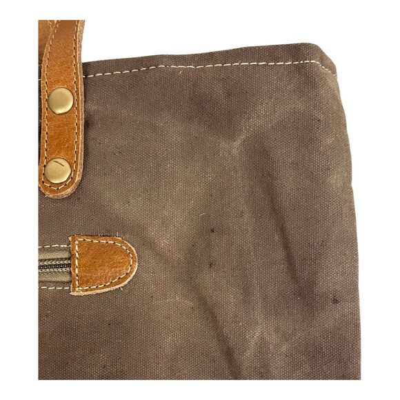 Myra Canvas & Cowhide Leather Tote Southwest Aztec Double Shoulder Strap Western - Picture 9 of 16